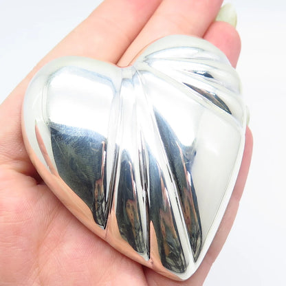 925 Sterling Silver Vintage Mexico Puffy Ribbed Heart Pin Brooch