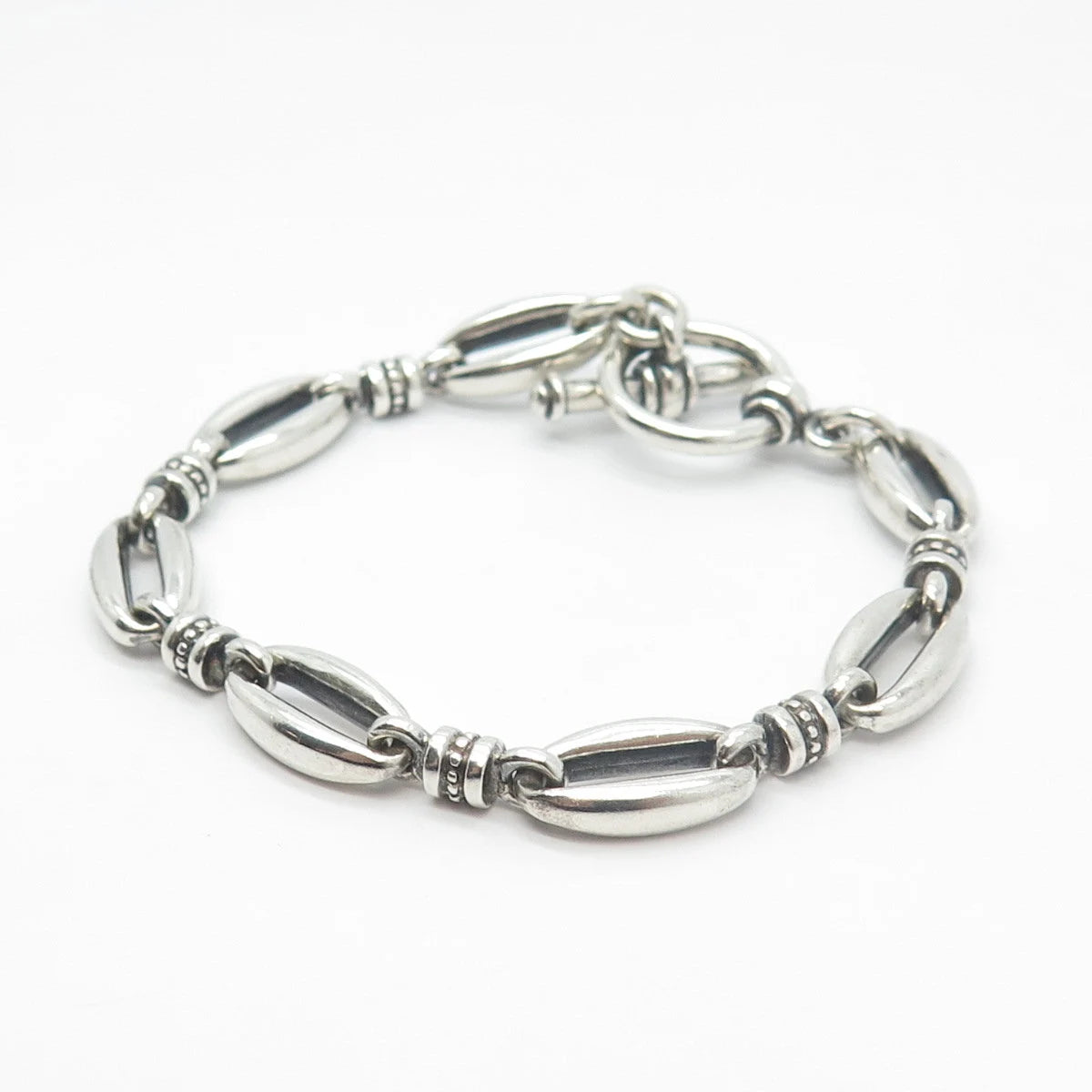 925 Sterling Silver Vintage Ethnic Oval Link Bracelet 7.25"