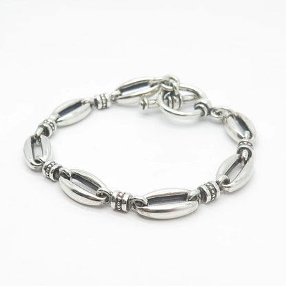 925 Sterling Silver Vintage Ethnic Oval Link Bracelet 7.25"