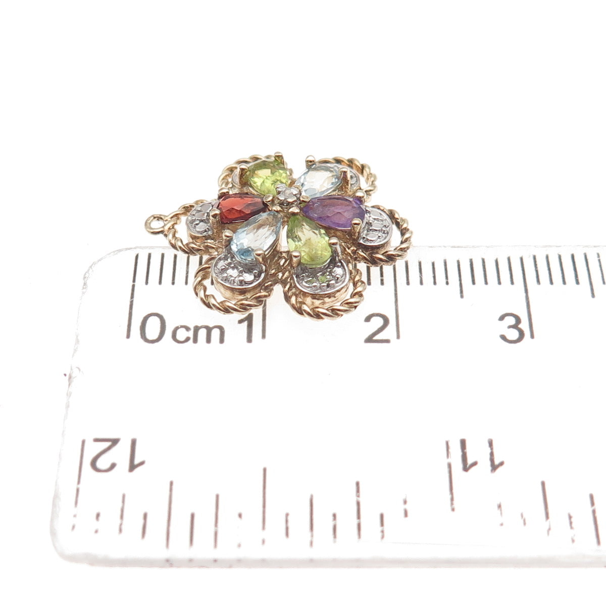 Ross Simons 925 Sterling Gold Plated Real Diamond Accent Multi-Gem Mini Pendant