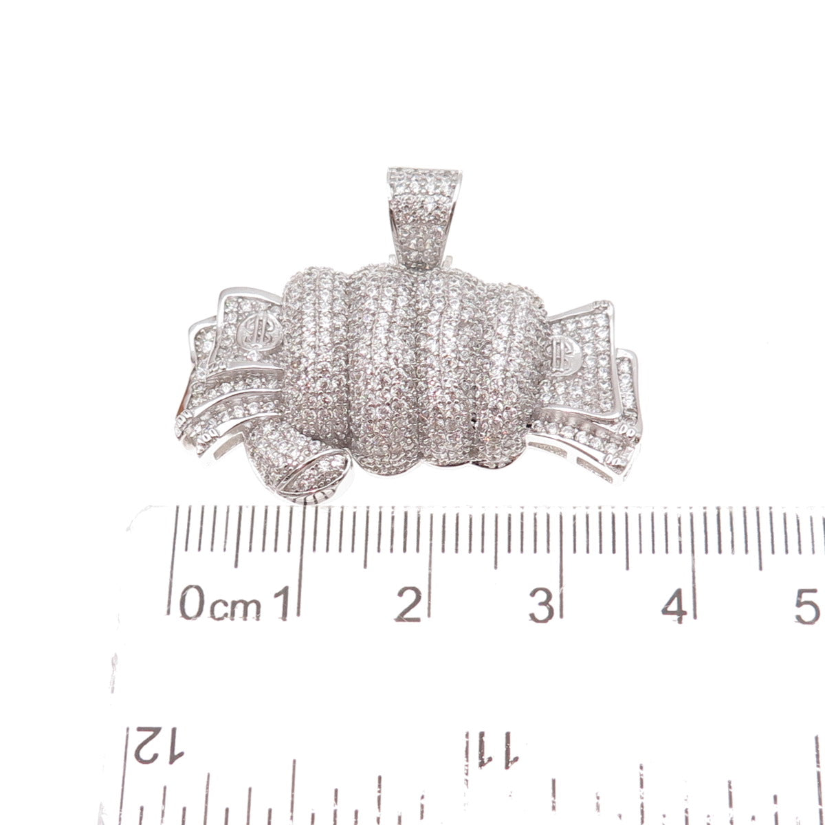 925 Sterling Silver Round-Cut C Z Fist Full of Cash Pendant