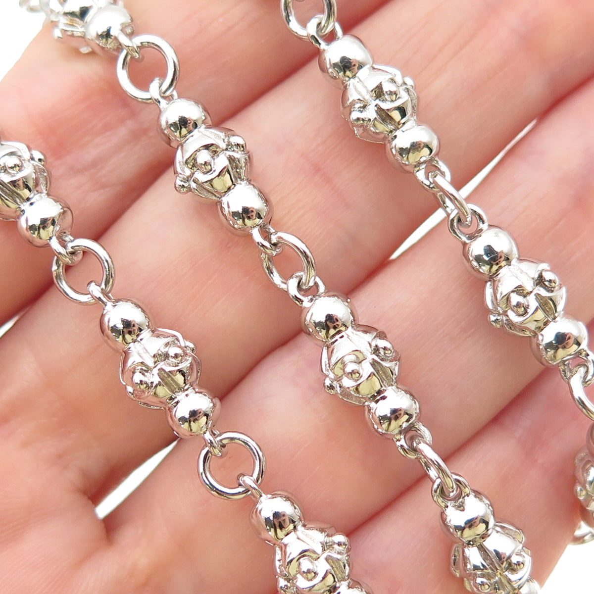 JOLUSA 925 Sterling Silver Real Sapphire Anchor Beaded Chain Necklace 24"