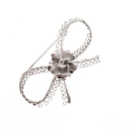 Star Art 925 Sterling Silver Antique Art Deco Flower Box Filigree Pin Brooch