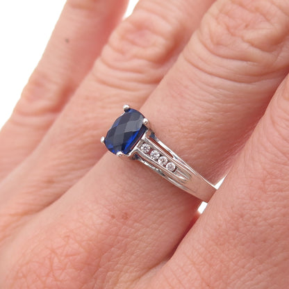 925 Sterling Silver Lab-Created Sapphire & C Z Ring Size 6.75