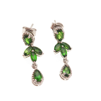 Chuck Clemency 925 Sterling Silver Real Peridot Floral Dangle Earrings