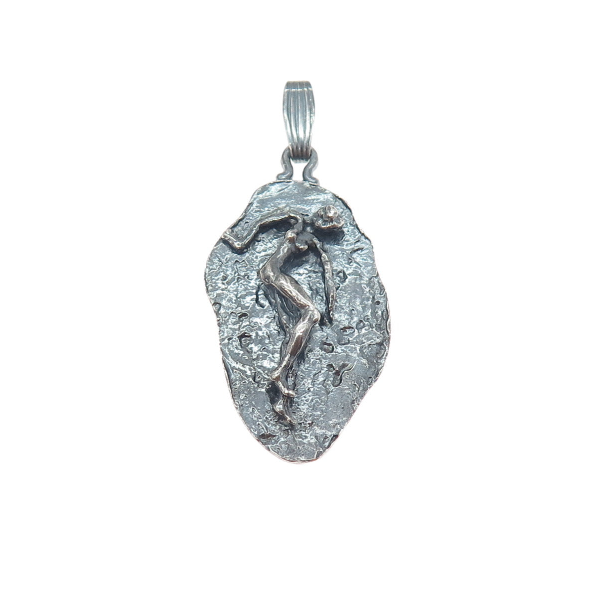 925 Sterling Silver Vintage Virgo Zodiac Sign Modernist Oxidized Charm Pendant