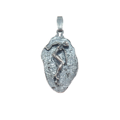 925 Sterling Silver Vintage Virgo Zodiac Sign Modernist Oxidized Charm Pendant