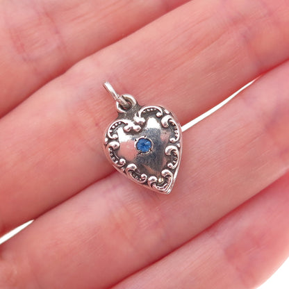 925 Sterling Silver Antique Art Deco Rhinestone Chatelaine Heart Charm Pendant