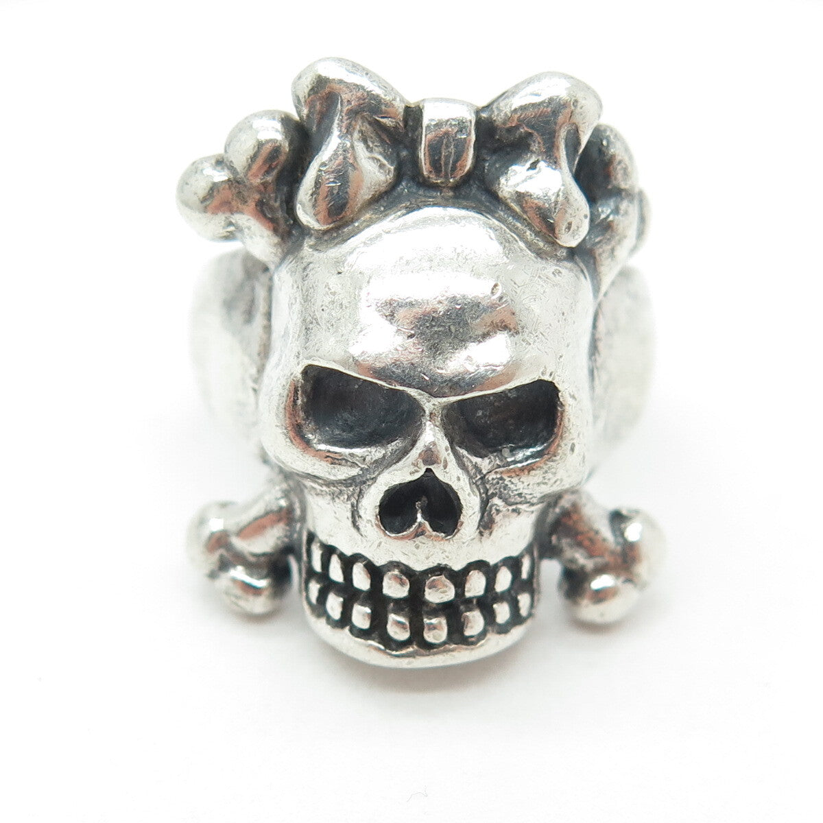 925 Sterling Silver Vintage Crossbones Bow Skull Oxidized Ring Size 10.5