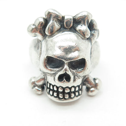 925 Sterling Silver Vintage Crossbones Bow Skull Oxidized Ring Size 10.5
