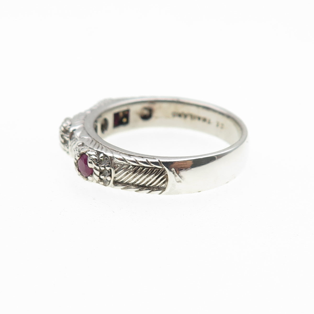JUDITH RIPKA 925 Sterling Silver Real Round-Cut Ruby & C Z Band Ring Size 11.25