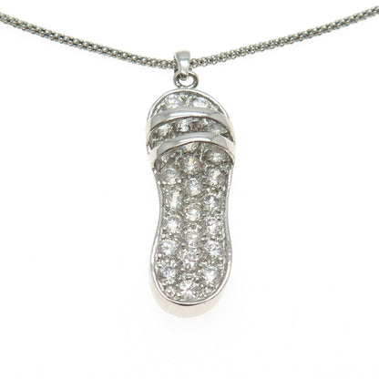 925 Sterling Silver Italy Round-Cut C Z Sandal Shoe Popcorn Chain Necklace 16"