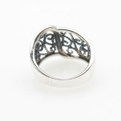 925 Sterling Silver Vintage Modernist Filigree Oxidized Ring Size 8