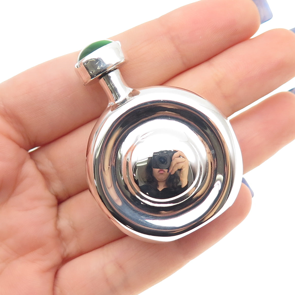 925 Sterling Silver Vintage Mexico Real Green Tiger Eye Perfume Bottle