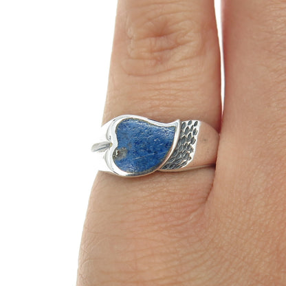 925 Sterling Silver Vintage Real Lapis Lazuli Heart Ring Size 5.25