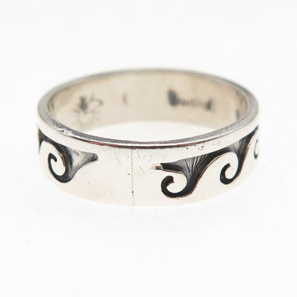Old Pawn Sterling Silver Vintage Southwestern Wave Oxidized Band Ring Size 10.25