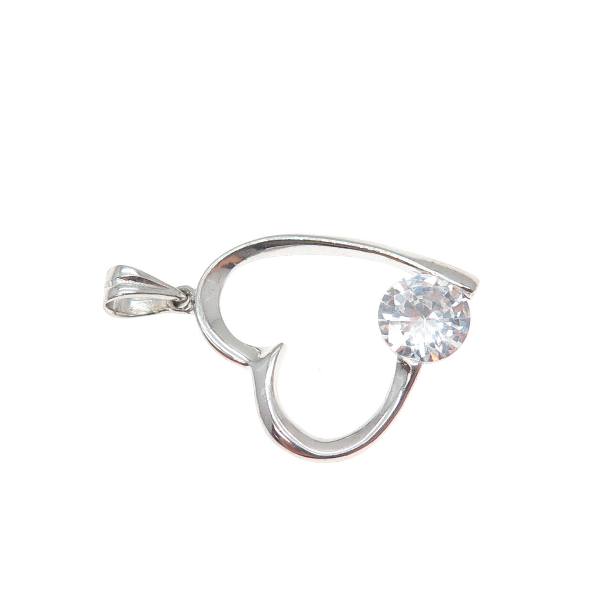 925 Sterling Silver Round-Cut C Z Heart Minimalist Charm Pendant