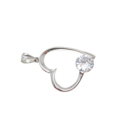 925 Sterling Silver Round-Cut C Z Heart Minimalist Charm Pendant