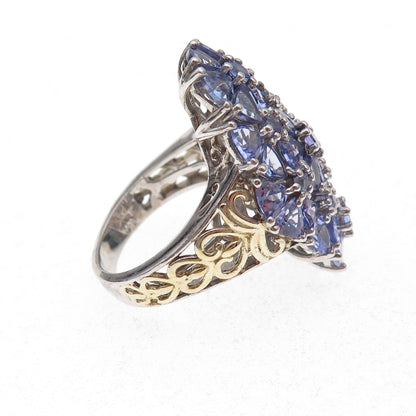 Chuck Clemency Sterling Silver 2-Tone Real Multi-Cut Tanzanite Ring Size 8.25