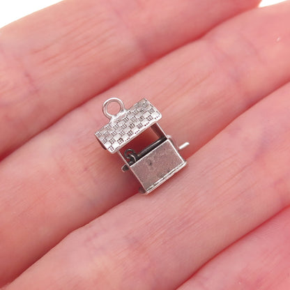925 Sterling Silver Antique Art Deco Water Well Oxidized 3D Charm Pendant