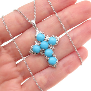 Chuck Clemency 925 Sterling Silver Real Turquoise Cross Cable Chain Necklace 20"