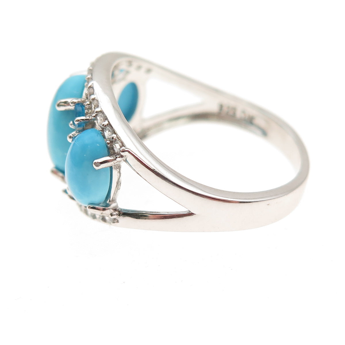 925 Sterling Silver Real Turquoise Apatite & White Topaz Ring Size 8.25