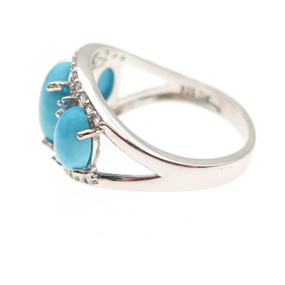 925 Sterling Silver Real Turquoise Apatite & White Topaz Ring Size 8.25