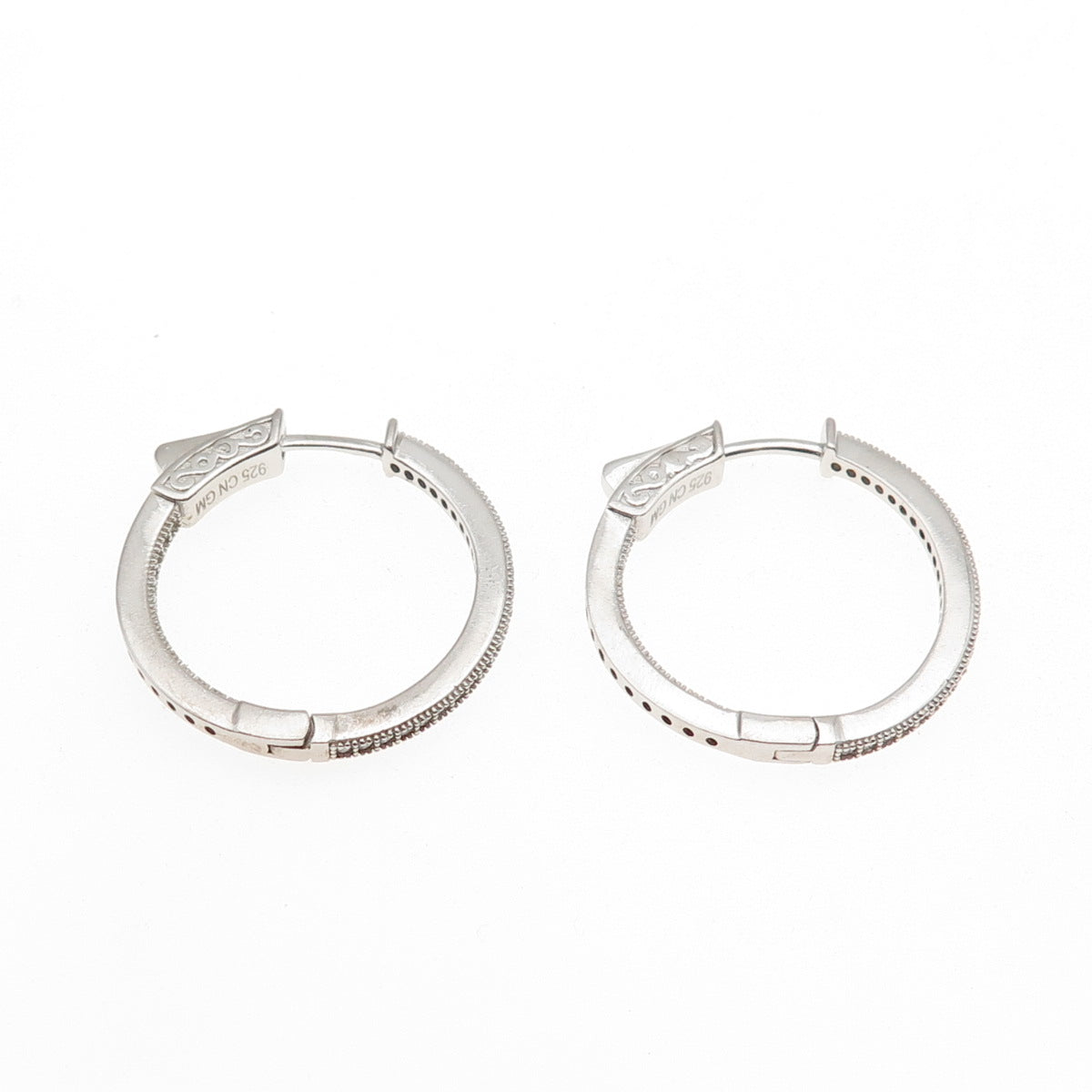 925 Sterling Silver Round-Cut C Z In & Out Hoop Earrings