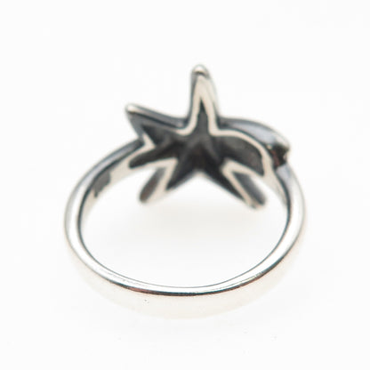 925 Sterling Silver Vintage Modernist Starfish Oxidized Ring Size 7