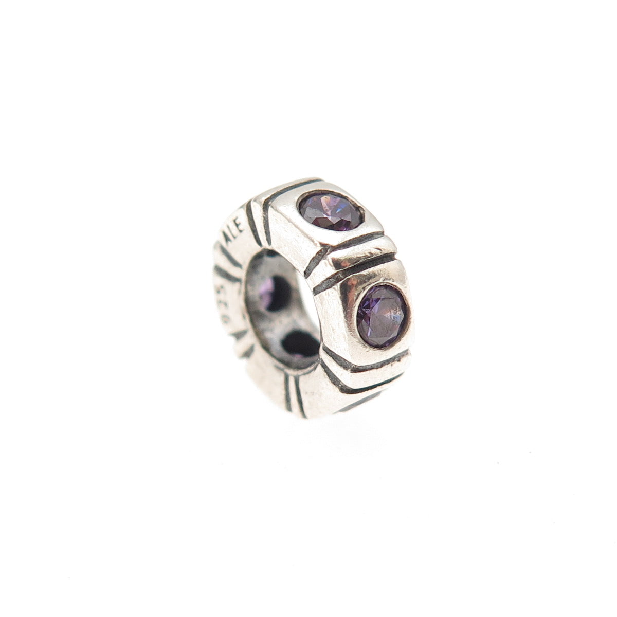 Pandora 925 Sterling Silver Purple C Z Trinity Spacer Slide Charm