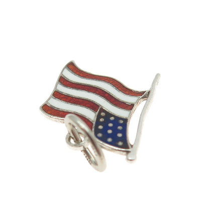 BEAU 925 Sterling Silver Vintage Enamel US Flag Minimalist Charm Pendant