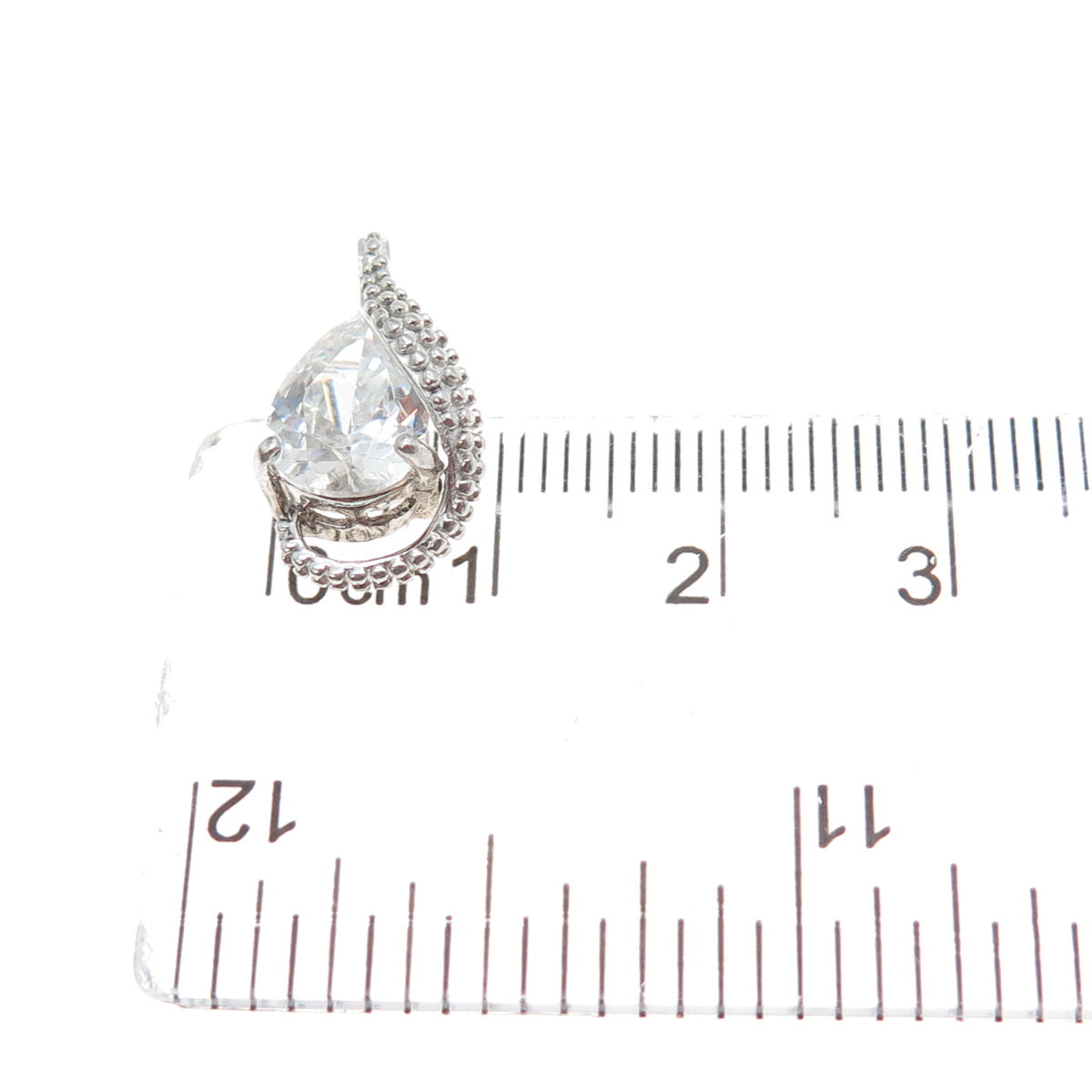925 Sterling Silver Pear & Round-Cut C Z Minimalist Slide Charm Pendant