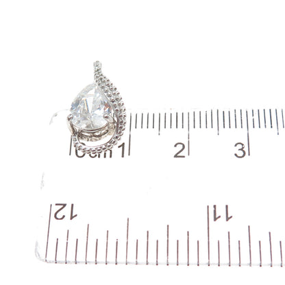 925 Sterling Silver Pear & Round-Cut C Z Minimalist Slide Charm Pendant