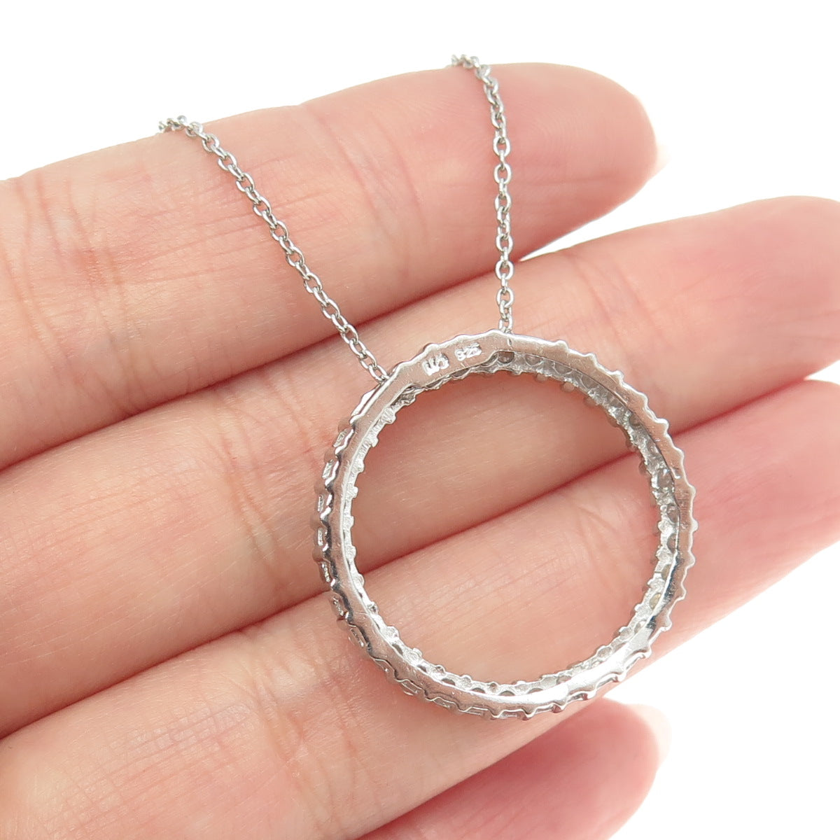 925 Sterling Silver Real Round-Cut Diamond Circle of Life Chain Necklace 16-18"