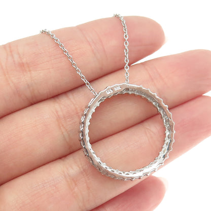 925 Sterling Silver Real Round-Cut Diamond Circle of Life Chain Necklace 16-18"