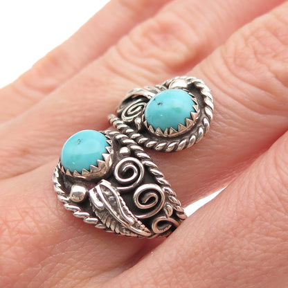 Sarah Curley Navajo Old Pawn Sterling Vintage Turquoise Adjustable Ring Size 8.5