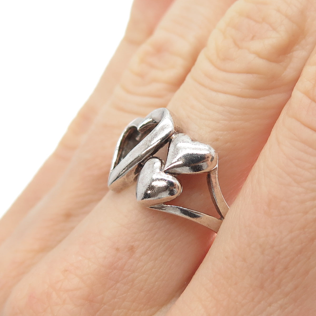 CHAPAL ZENRAY 925 Sterling Silver Vintage Family Hearts Oxidized Ring Size 8