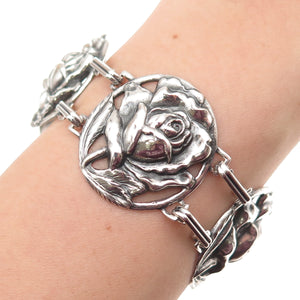 Norseland by CORO 925 Sterling Silver Antique Art Deco Rose Flower Bracelet 7.5"