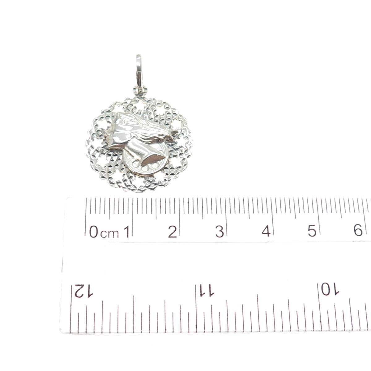 VIOR 925 Sterling Silver Vintage Italy Lady Cameo Diamond-Cut Charm Pendant
