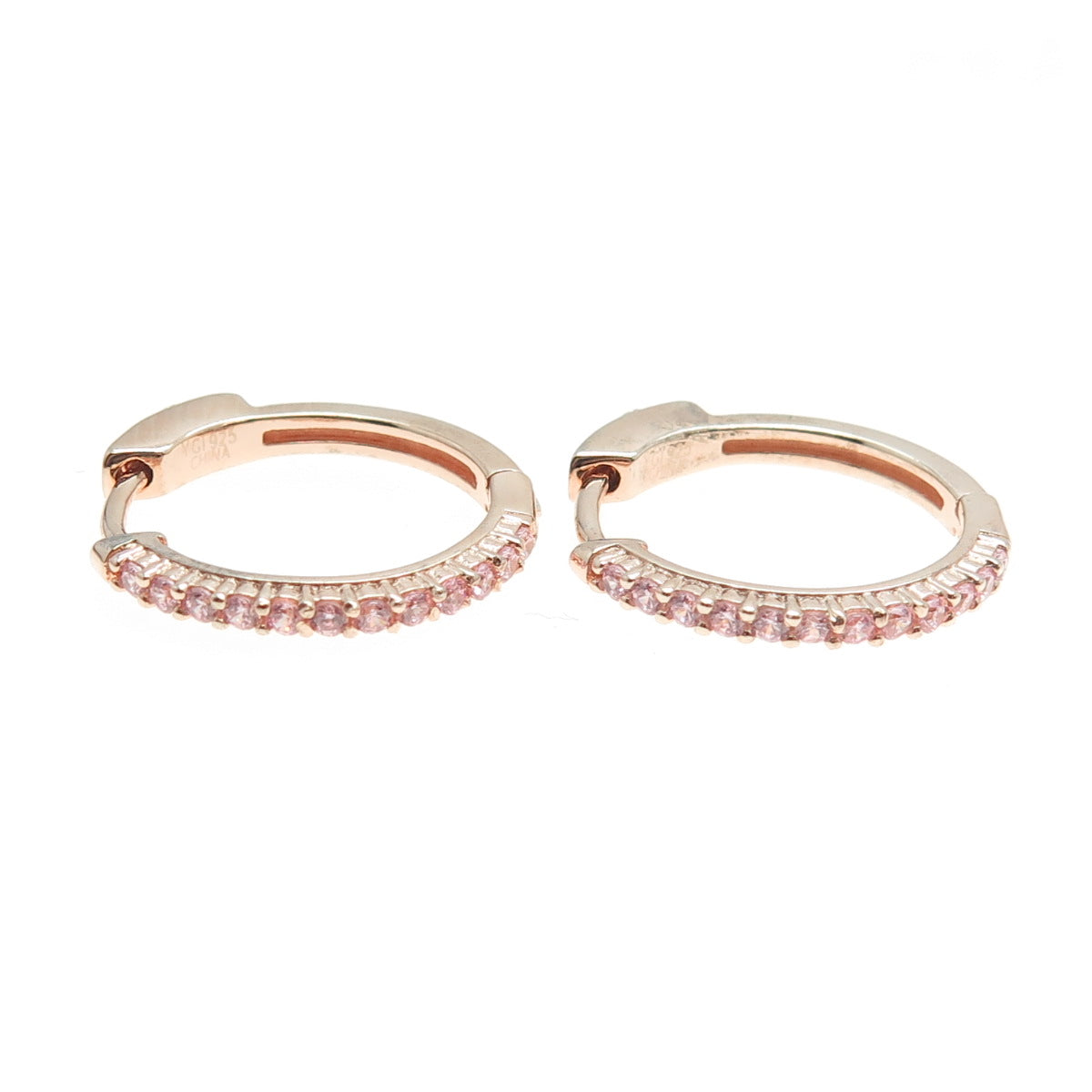 925 Sterling Silver Rose Gold Plated Round-Cut Shaped C Z Huggie Earrings