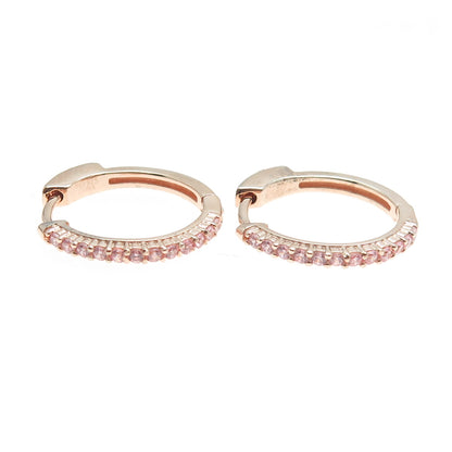 925 Sterling Silver Rose Gold Plated Round-Cut Shaped C Z Huggie Earrings