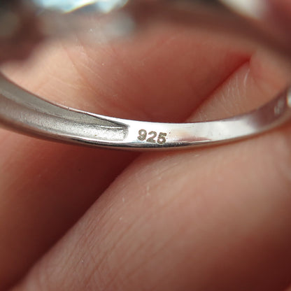 925 Sterling Silver Real Round-Cut Smoky Quartz & Blue Topaz Ring Size 6.25