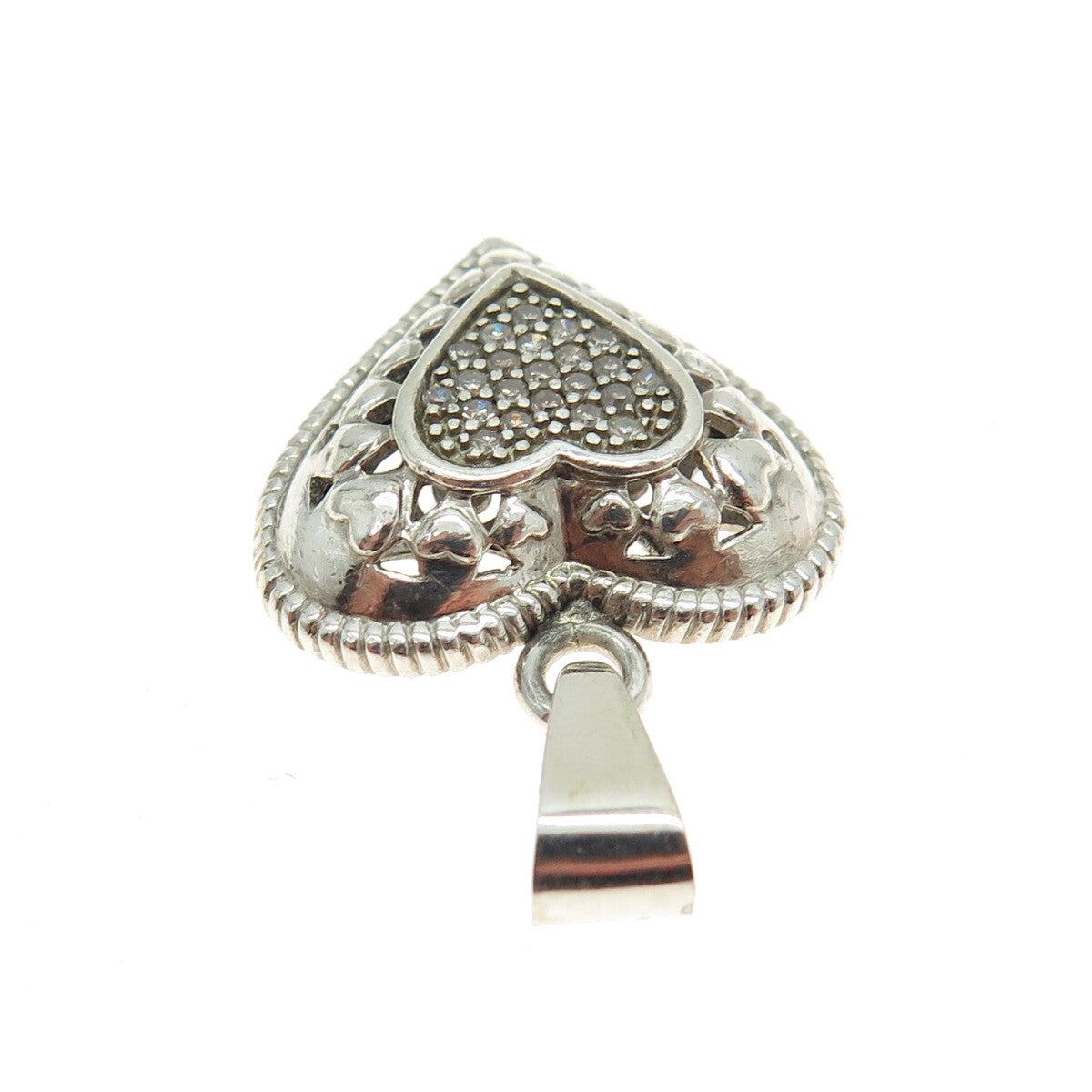 925 Sterling Silver Real Round-Cut Diamond Heart Minimalist Pendant