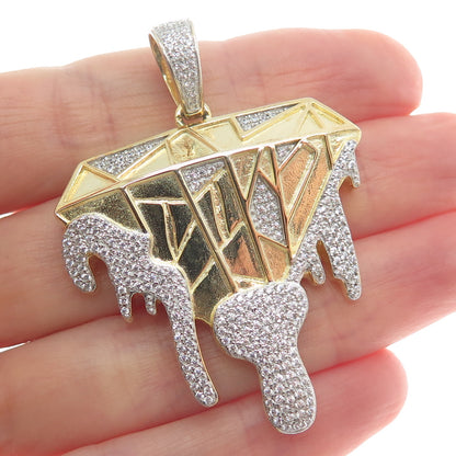 925 Sterling Silver Gold Plated Round-Cut C Z Lava Diamond-Shape Sparkle Pendant