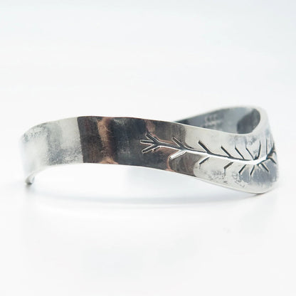 925 Sterling Silver Vintage Mexico Cutout Adjustable Cuff Bracelet 7"