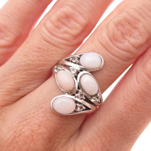 925 Sterling Silver Vintage Real Rose Quartz & C Z Modernist Ring Size 7