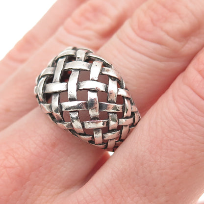 925 Sterling Silver Vintage Woven Dome Oxidized Ring Size 8