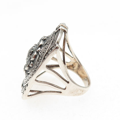 925 Sterling Silver Vintage Swirl Beaded Oxidized Ring Size 8