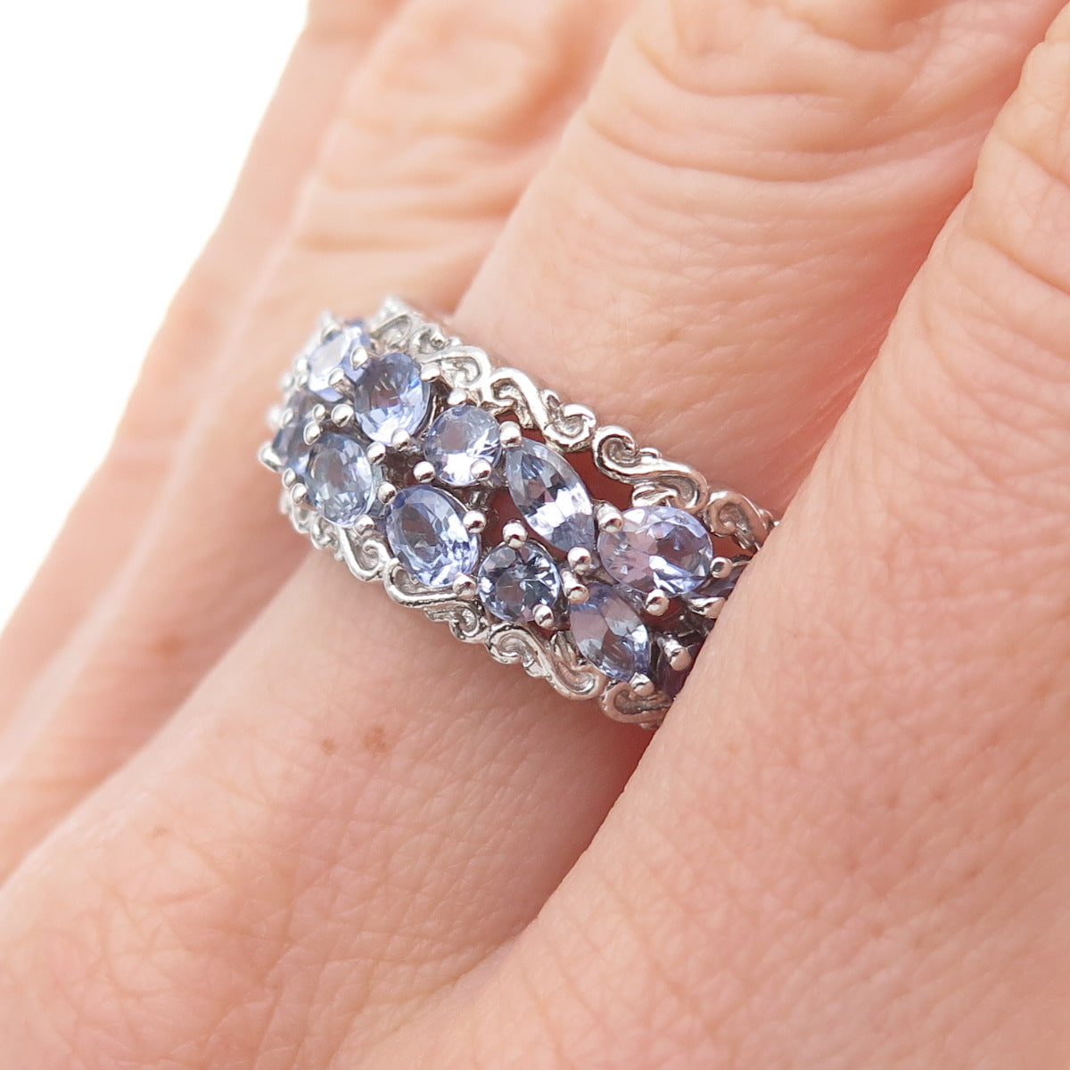 Chuck Clemency 925 Sterling Silver Real Multi-Cut Tanzanite Band Ring Size 8.25