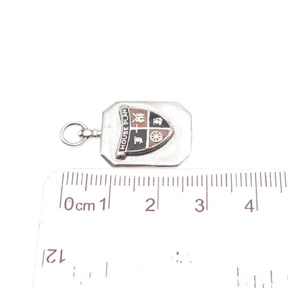 925 Sterling Silver Antique Art Deco Enamel House Plan Coat of Arms Fob Pendant